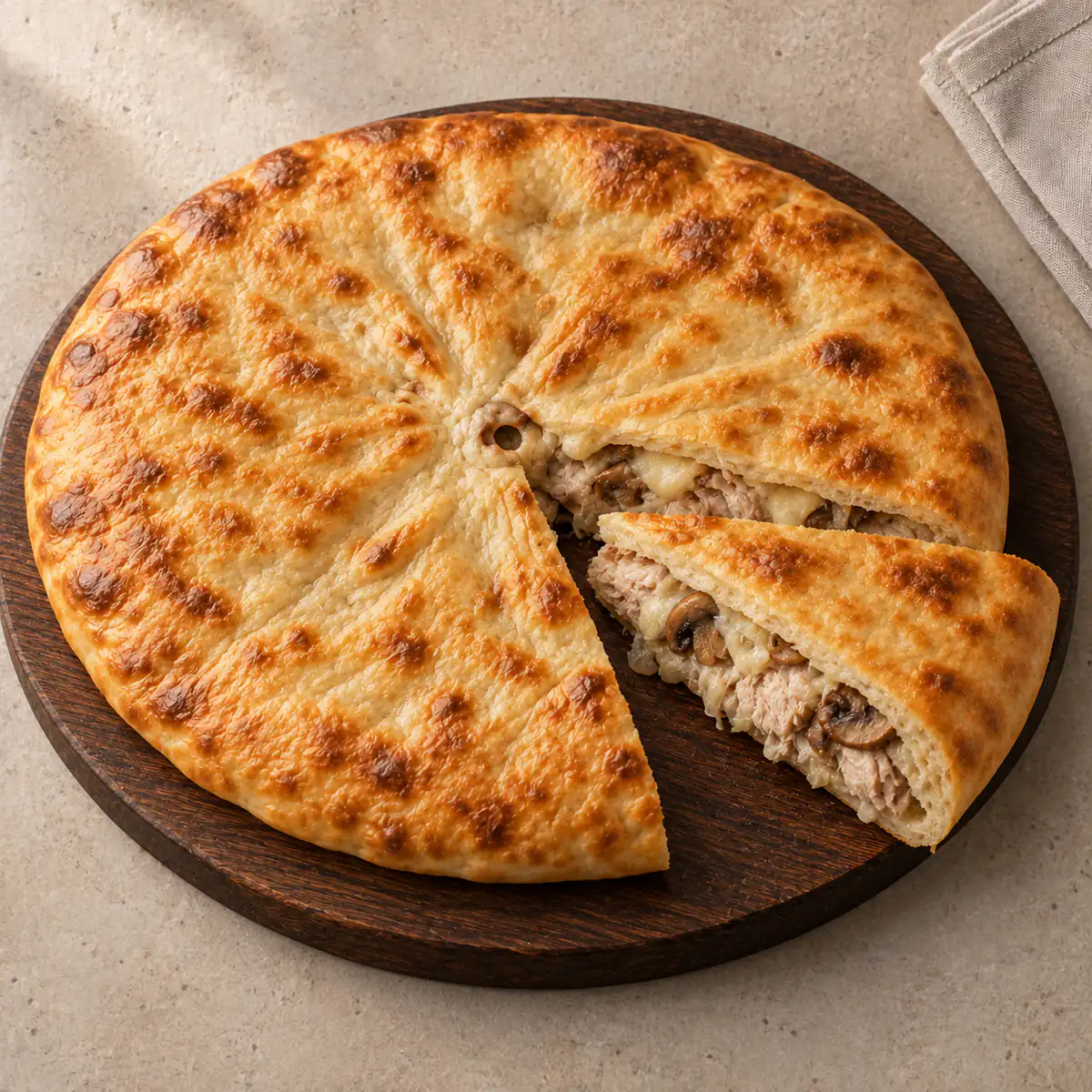Пирог с индейкой, грибами и сыром — 1,25 кг, разрез